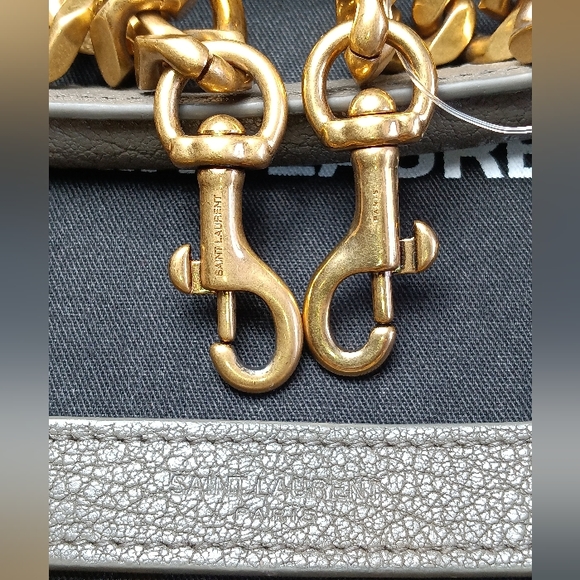 NEW SAINT LAURENT COLLEGE MEDIUM CHAIN BAG IN QUILTED LEATHER GREY GOLD - Picture 11 of 16